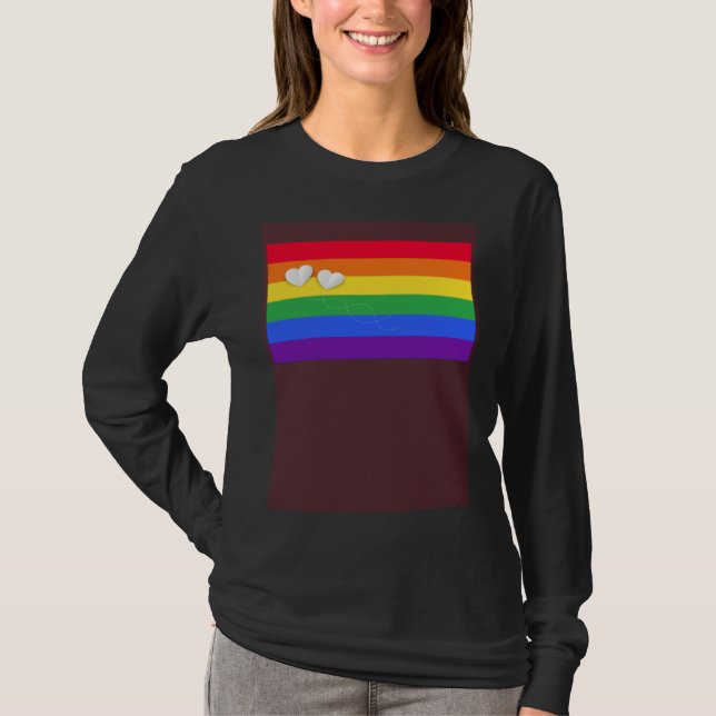 Rainbow Flag Pocket Little Hearts LGBT Gay transge T-Shirt (Front)
