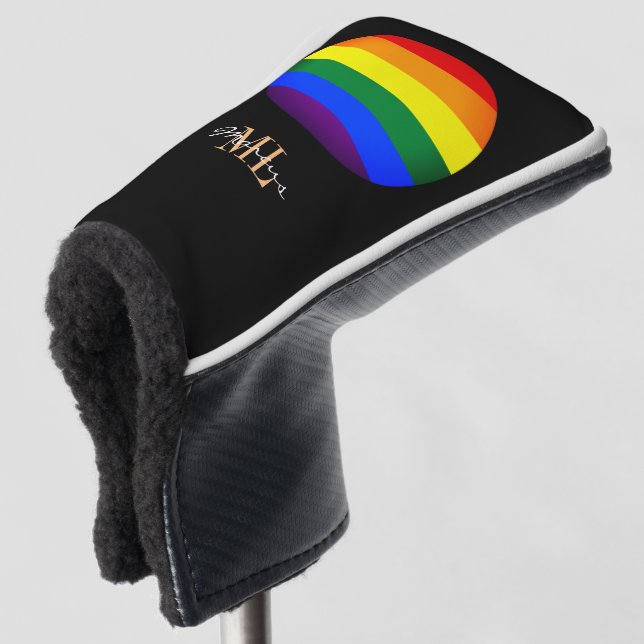 Rainbow Flag & Pride Golfing monogrammed / LGBT Golf Head Cover (3/4 Front)