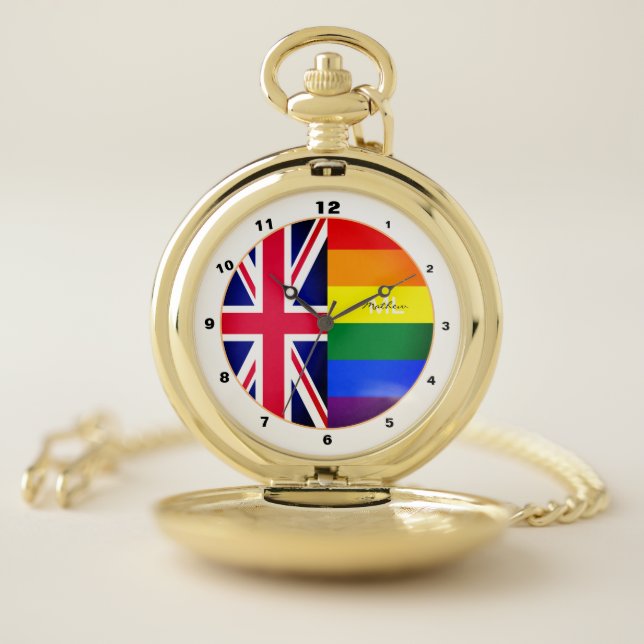 Rainbow Flag & Pride, LGBT community /British Flag Pocket Watch (Inside)