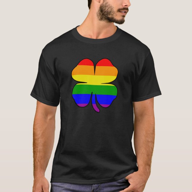 Rainbow Flag Shamrock Gay pride T-Shirt (Front)