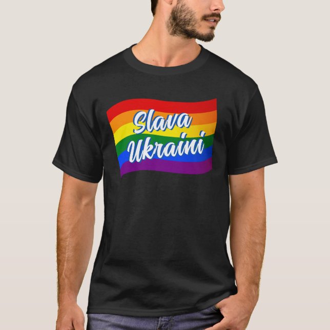 Rainbow Flag Slava Ukraini Gay Pride LGBT LGBTQ T-Shirt (Front)