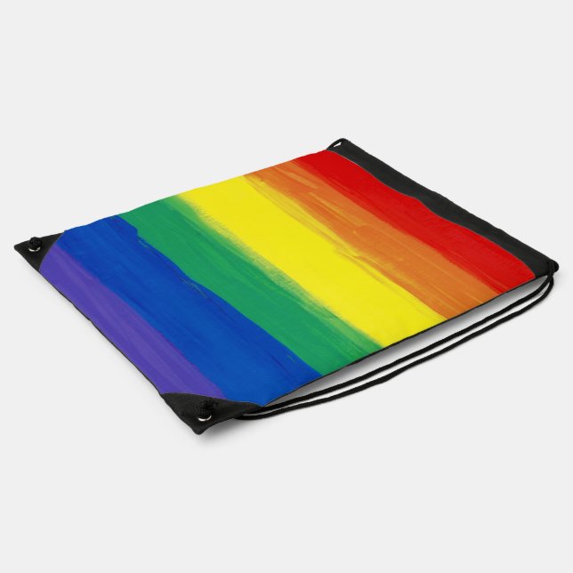 RAINBOW FLAG SQUARE OIL PAINT DRAWSTRING BAG (Side)