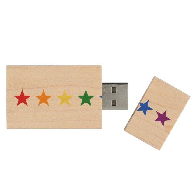 RAINBOW FLAG STARS + your ideas Wood Flash Drive (Opened)