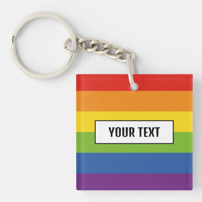 Rainbow Flag Text Gay Pride Merch  Keychain (Front)