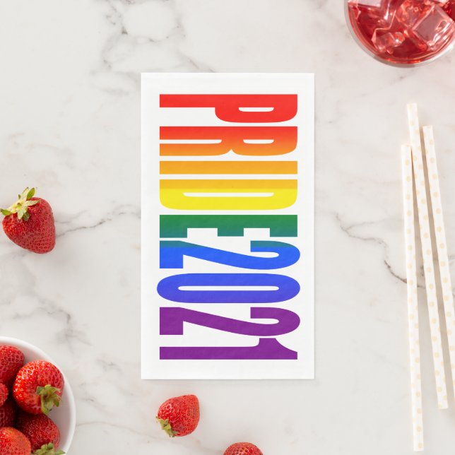 Rainbow Flag Typography LGBTQ Party Gay Pride 2021 Paper Guest Towels (Insitu)