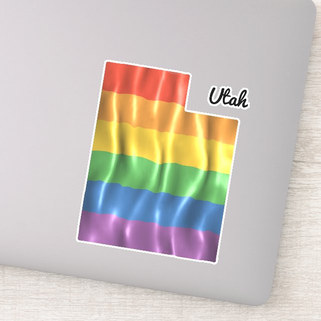 Rainbow Flag Utah UT State Outline Sticker (Detail)