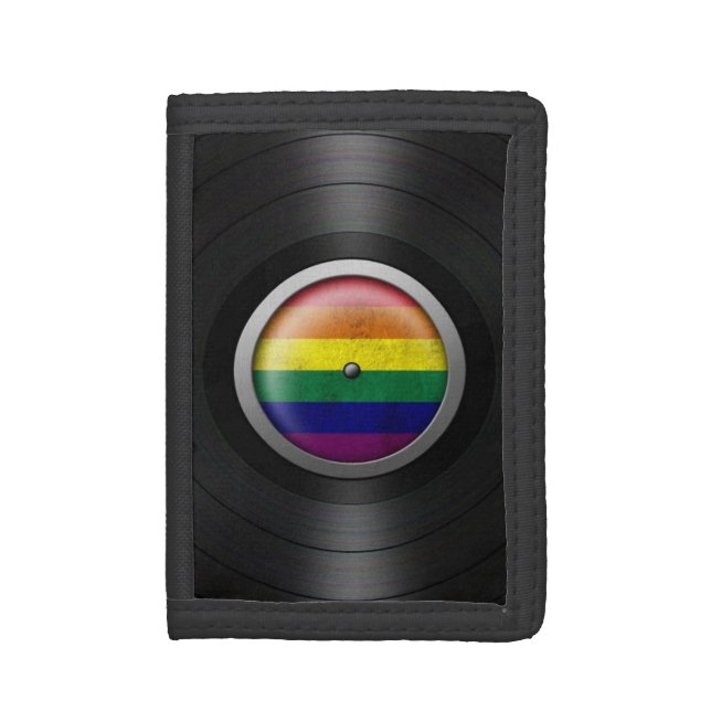 Rainbow Flag Vinyl Record Album Graphic Trifold Wallet (Front Vertical)