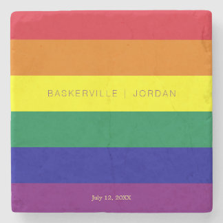 Rainbow Flag Wedding Custom Date Names Stone Coaster