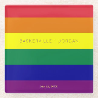 Rainbow Flag Wedding Glass Coaster