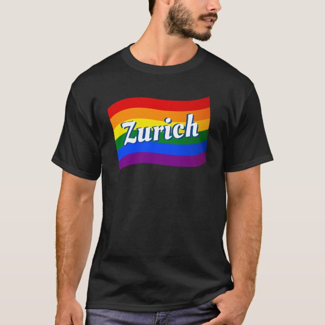 Rainbow Flag Zurich Switzerland Gay Pride LGBTQ T-Shirt (Front)
