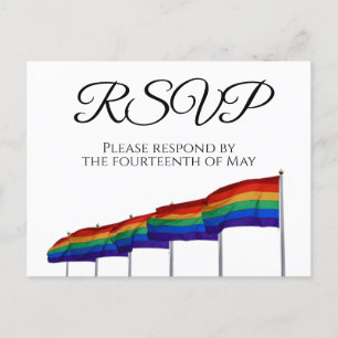 Rainbow Flags Gay Pride Wedding RSVP Postcard