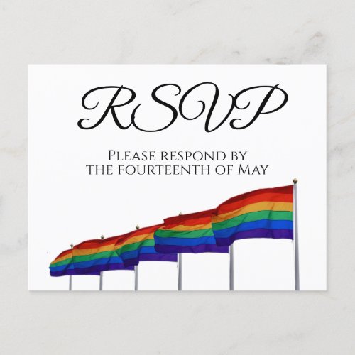 Rainbow Flags Gay Pride Wedding RSVP Postcard
