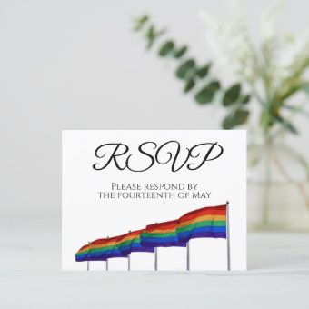 Rainbow Flags Gay Pride Wedding RSVP Postcard | Zazzle