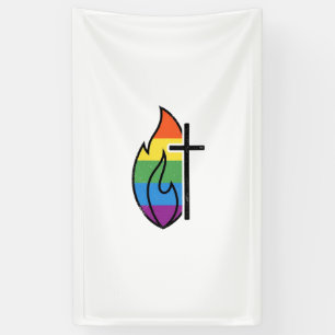 Rainbow Flame Cross Vintage Christian Vector Desig Banner