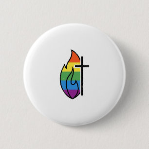 Rainbow Flame Cross Vintage Christian Vector Desig Button