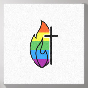 Rainbow Flame Cross Vintage Christian Vector Desig Canvas Photo Tile