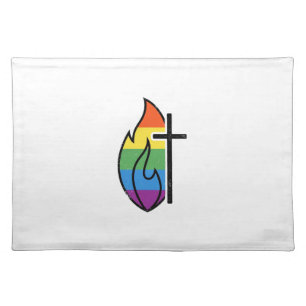 Rainbow Flame Cross Vintage Christian Vector Desig Cloth Placemat