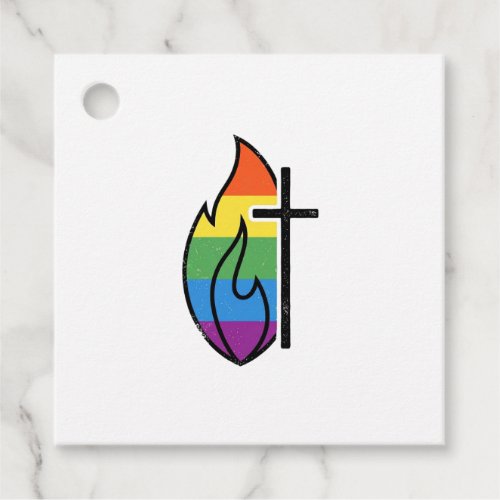 Rainbow Flame Cross Vintage Christian Vector Desig Favor Tags