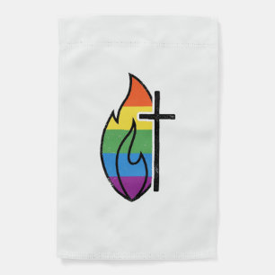 Rainbow Flame Cross Vintage Christian Vector Desig Garden Flag