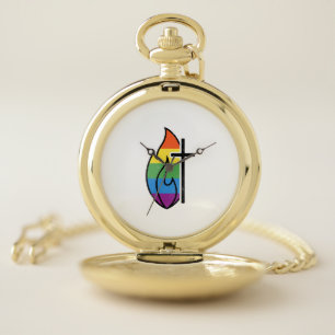 Rainbow Flame Cross Vintage Christian Vector Desig Pocket Watch