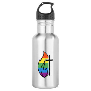 Rainbow Flame Cross Vintage Christian Vector Desig Stainless Steel Water Bottle