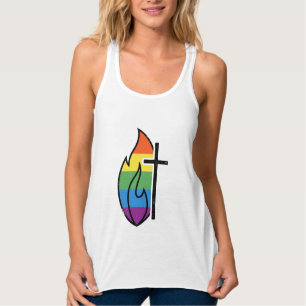 Rainbow Flame Cross Vintage Christian Vector Desig Tank Top