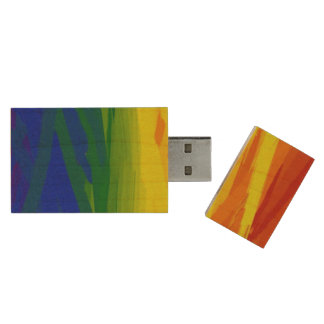 Rainbow Flames Gradient Wood Flash Drive