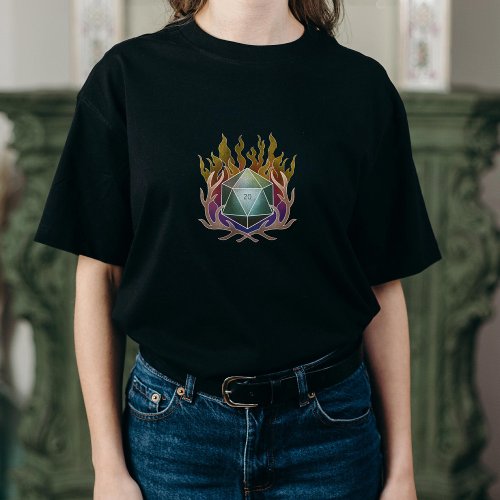 Rainbow Flames Wizards Fantasy D20 Womens T_Shirt