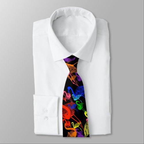 Rainbow Flamingos Black Business Suit Wedding Gay Neck Tie