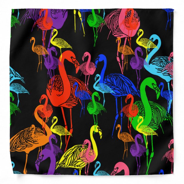 Rainbow Flamingos Gay Pride Pocket Square or Pet Bandana (Front)