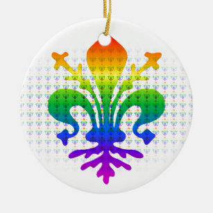 Rainbow Fleur-de-lis Ceramic Ornament
