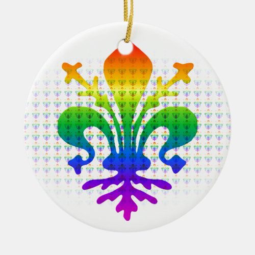 Rainbow Fleur_de_lis Ceramic Ornament