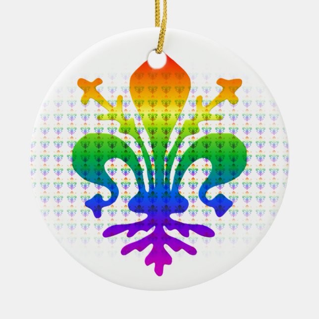 Rainbow Fleur-de-lis Ceramic Ornament (Front)