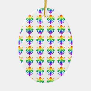 Rainbow Fleur-de-lis Ceramic Ornament