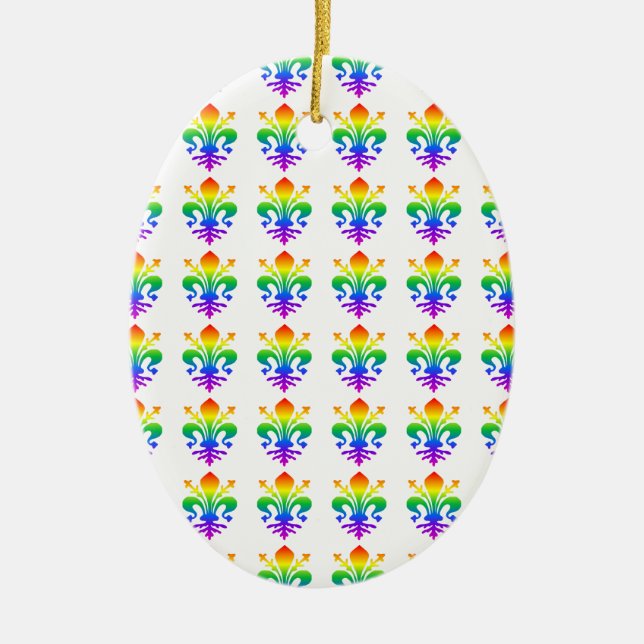 Rainbow Fleur-de-lis Ceramic Ornament (Front)