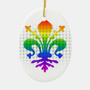 Rainbow Fleur-de-lis Ceramic Ornament