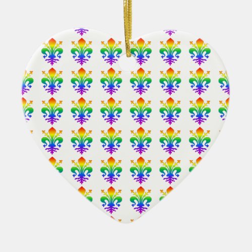 Rainbow Fleur_de_lis Ceramic Ornament