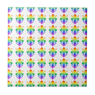 Rainbow Fleur-de-lis Ceramic Tile