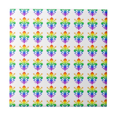 Rainbow Fleur_de_lis Ceramic Tile