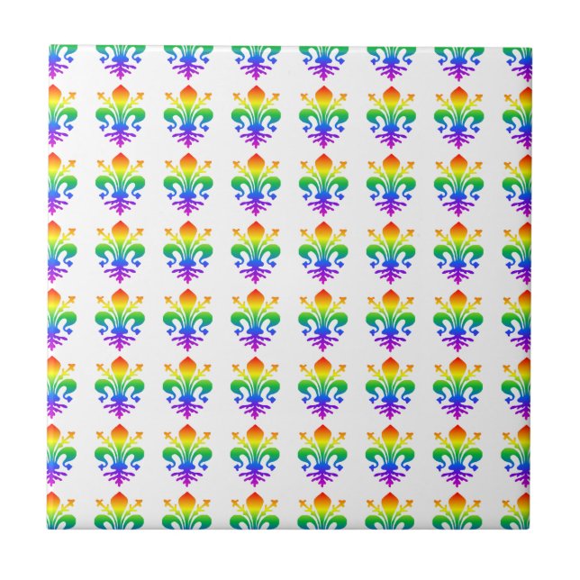 Rainbow Fleur-de-lis Ceramic Tile (Front)