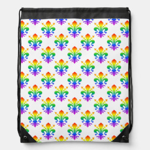 Rainbow Fleur-de-lis Drawstring Bag