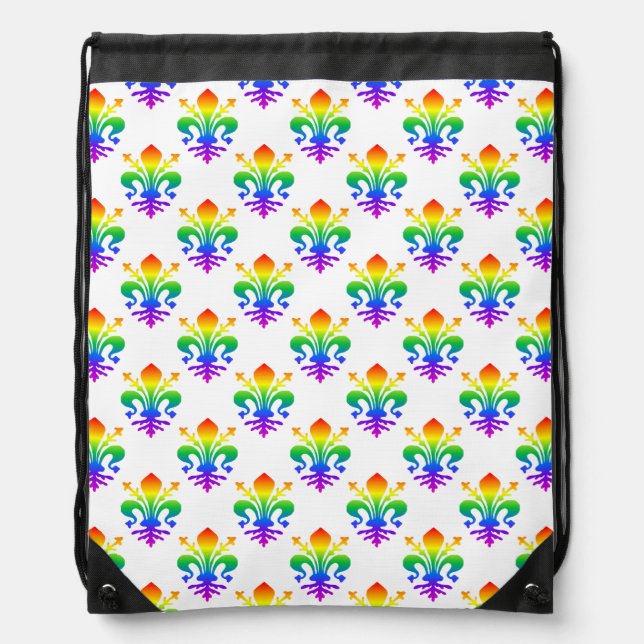 Rainbow Fleur-de-lis Drawstring Bag (Front)