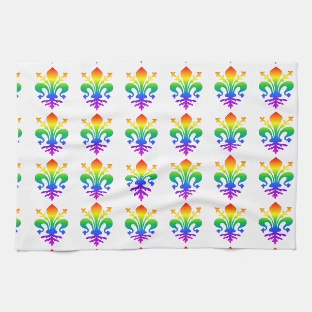 Rainbow Fleur-de-lis Kitchen Towel (Horizontal)