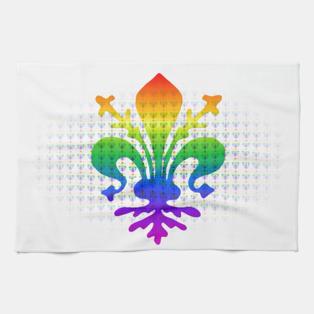Rainbow Fleur-de-lis Kitchen Towel (Horizontal)
