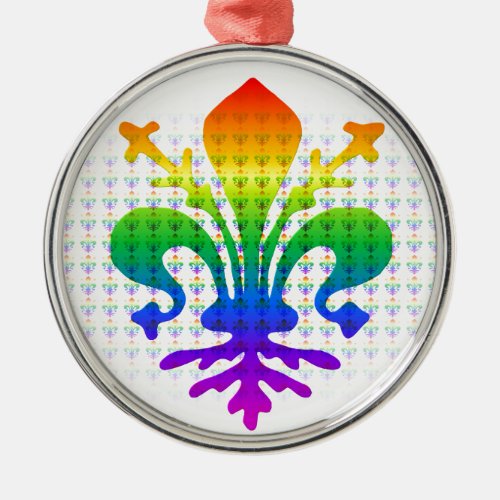 Rainbow Fleur_de_lis Metal Ornament