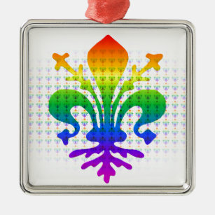Rainbow Fleur-de-lis Metal Ornament
