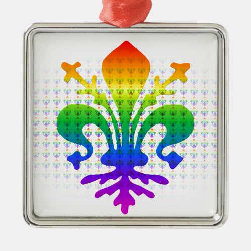 Rainbow Fleur_de_lis Metal Ornament