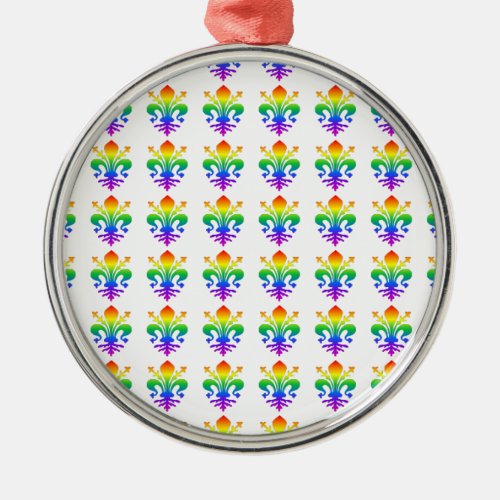 Rainbow Fleur_de_lis Metal Ornament