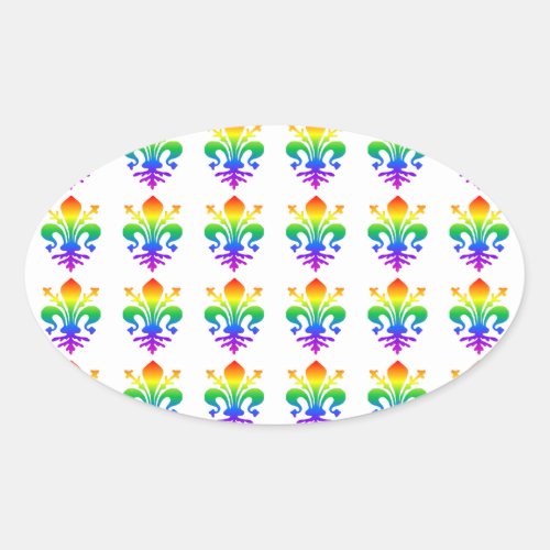 Rainbow Fleur_de_lis Oval Sticker