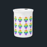 Rainbow Fleur-de-lis Pitcher<br><div class="desc">Custom rainbow fleur-de-lis motif. Original design.</div>